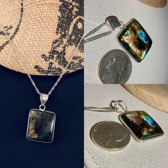 Luminous Labradorite Gemstone Handmade Pendant Necklace - Picture 4 of 5